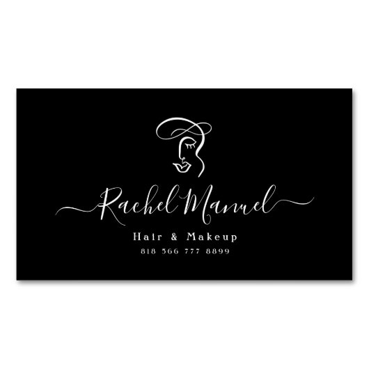 Abstracte Kalligrafie Script Make-up & Hair Salon Magnetisch Visitekaartje (Voorkant)