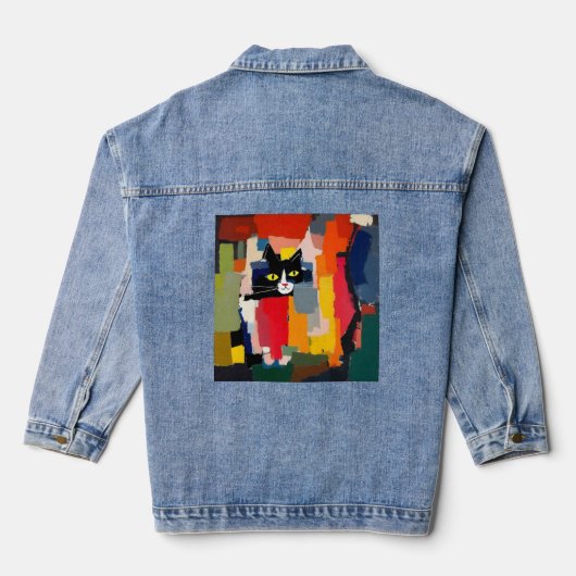 Abstracte kat denim jacket (Achterkant)