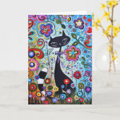 Abstracte kat en bloem Elegant Modern Blank Kaart (Gele Bloem)