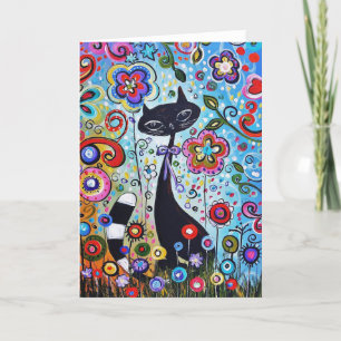 Abstracte kat en bloem Elegant Modern Blank Kaart