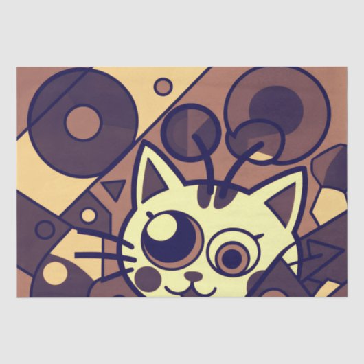 Abstracte kat kunst bruin beige tissuepapier (Voorkant)