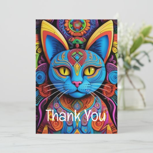 Abstracte kat met gele ogen  bedankkaart (Staand voorkant)