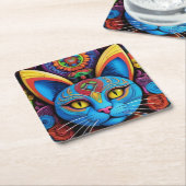 Abstracte kat met gele ogen kartonnen onderzetters (Schuin)
