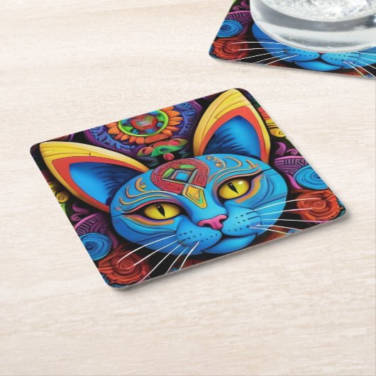 Abstracte kat met gele ogen kartonnen onderzetters (Schuin)
