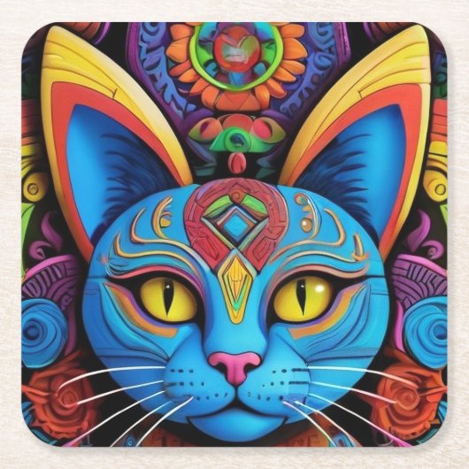 Abstracte kat met gele ogen kartonnen onderzetters (Voorkant)