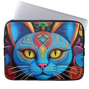 Abstracte kat met gele ogen laptop sleeve