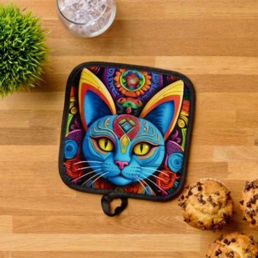 Abstracte kat met gele ogen pannenlap