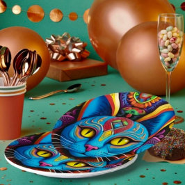 Abstracte kat met gele ogen papieren bordje