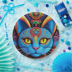 Abstracte kat met gele ogen papieren bordje