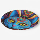 Abstracte kat met gele ogen papieren bordje (Gekanteld)