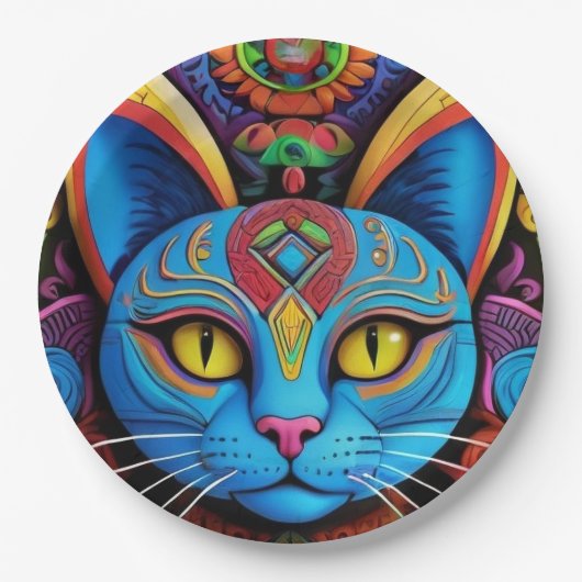 Abstracte kat met gele ogen papieren bordje (Voorkant)