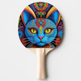 Abstracte kat met gele ogen tafeltennisbatje