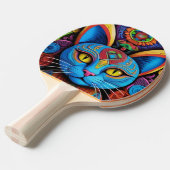 Abstracte kat met gele ogen tafeltennisbatje (Voorkant Gekanteld)