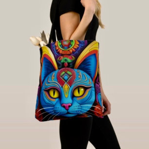 Abstracte kat met gele ogen tote bag