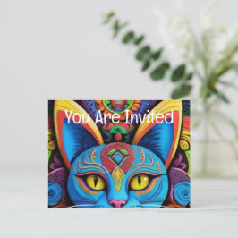 Abstracte kat met gele ogen uitnodiging briefkaart