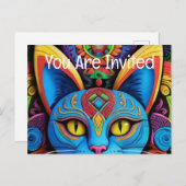 Abstracte kat met gele ogen uitnodiging briefkaart (Voorkant / Achterkant)