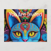 Abstracte kat met gele ogen uitnodiging briefkaart (Voorkant)