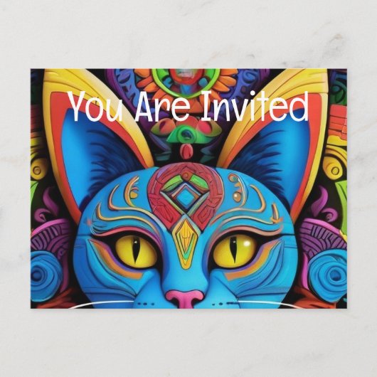 Abstracte kat met gele ogen uitnodiging briefkaart (Voorkant)