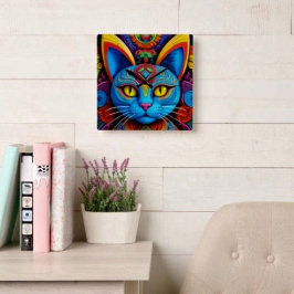 Abstracte kat met gele ogen vierkante klok