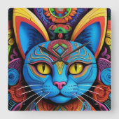 Abstracte kat met gele ogen vierkante klok (Voorkant)