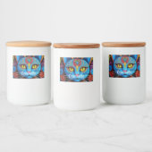 Abstracte kat met gele ogen voedselcontainer etiket (Flessen)