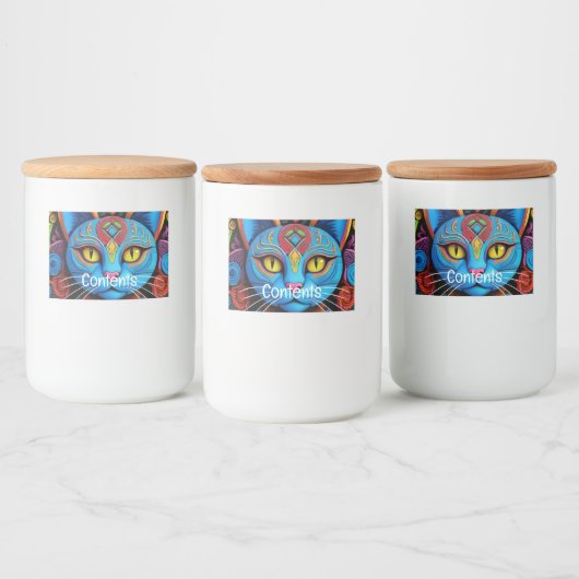 Abstracte kat met gele ogen voedselcontainer etiket (Flessen)