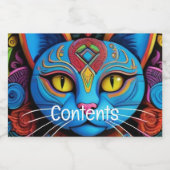 Abstracte kat met gele ogen voedselcontainer etiket (Enkel label)