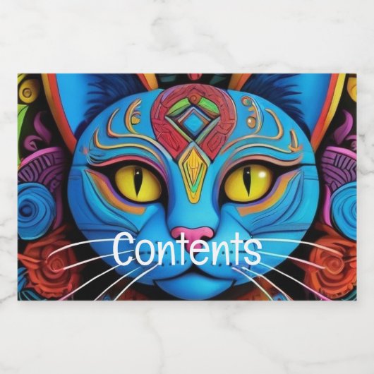 Abstracte kat met gele ogen voedselcontainer etiket (Enkel label)