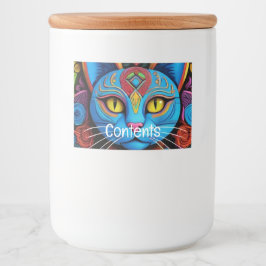 Abstracte kat met gele ogen voedselcontainer etiket