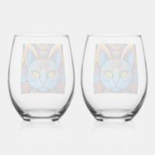 Abstracte kat met gele ogen     wijnglas zonder voet (Achterkant)