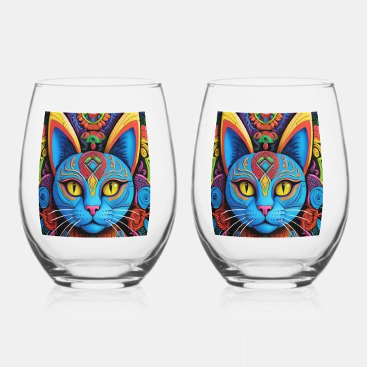Abstracte kat met gele ogen     wijnglas zonder voet (Voorkant)