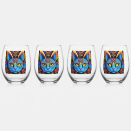 Abstracte kat met gele ogen wijnglas zonder voet