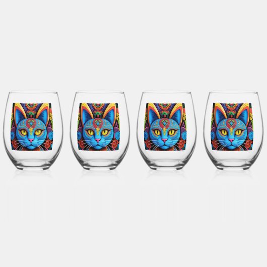Abstracte kat met gele ogen     wijnglas zonder voet (Voorkant)