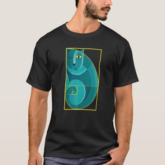 Abstracte kat op Fibonacci Golden Spiral T-shirt (Voorkant)