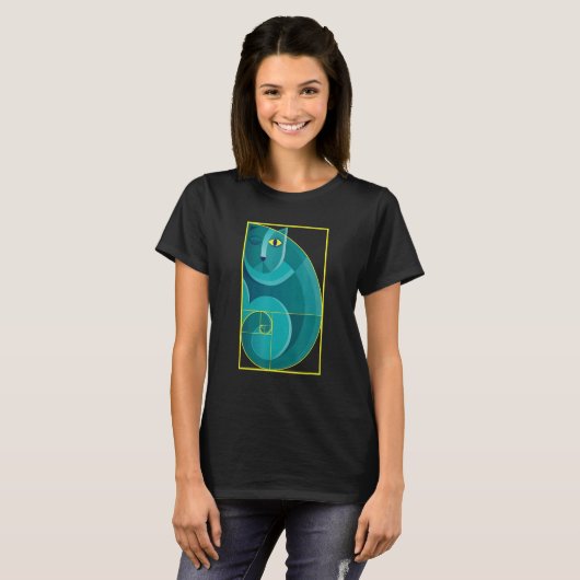 Abstracte kat op Fibonacci Golden Spiral T-shirt (Voorkant volledig)