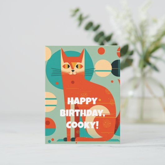 Abstracte kat verjaardagskaart uit het midden van briefkaart (Staand voorkant)