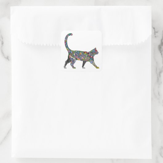 Abstracte kat vierkante sticker (Tas)