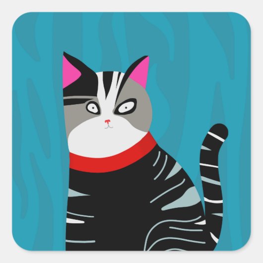 Abstracte kat vierkante sticker (Voorkant)