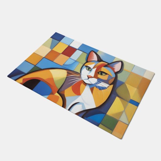 Abstracte katachtige schoonheid calico kat kubist deurmat (Schuin)