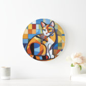 Abstracte katachtige schoonheid calico kat kubist grote klok (Huis)