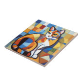 Abstracte katachtige schoonheid calico kat kubist tegeltje (Zijkant)