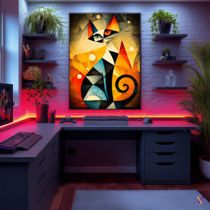 Abstracte kattenkunst - geometrisch dierontwerp poster