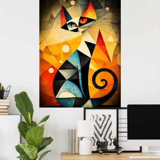 Abstracte kattenkunst - geometrisch dierontwerp poster (Thuiskantoor)