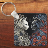 Abstracte kattenkunst sleutelhanger (Voorkant)