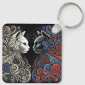 Abstracte kattenkunst sleutelhanger (Achterkant)