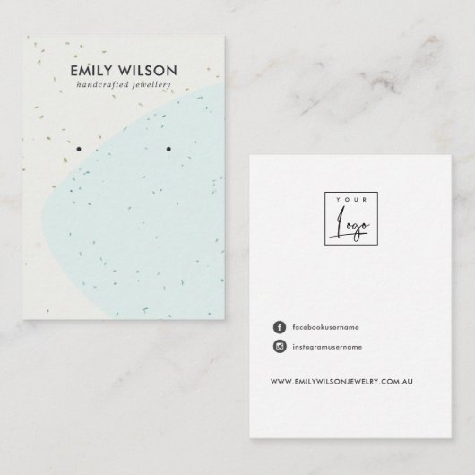 ABSTRACTE KERAMISCHE BLAUWE WAVE STUD EARRING DISP VISITEKAARTJE (Voorkant / Achterkant)