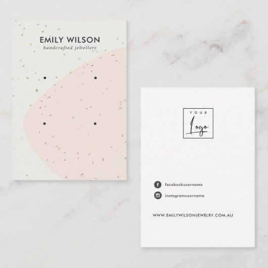 ABSTRACTE KERAMISCHE BLUSH WAVE 2 STUD OORBEL DISP VISITEKAARTJE (Voorkant / Achterkant)