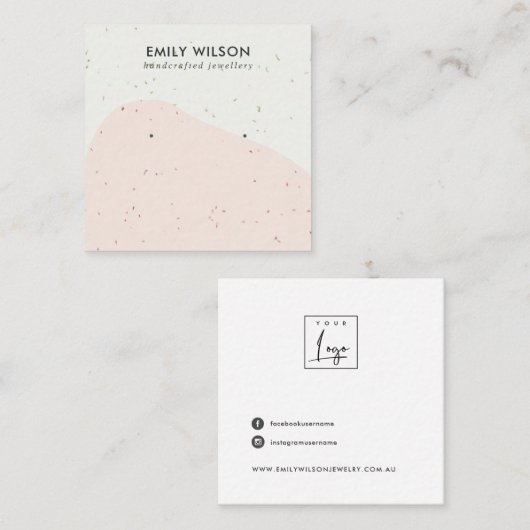 ABSTRACTE KERAMISCHE BLUSH WAVE STUD OORBEL DISPLA VIERKANTE VISITEKAARTJE (Voorkant / Achterkant)