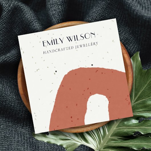 ABSTRACTE KERAMISCHE TERRACOTTA STUD EARRING DISPL VIERKANTE VISITEKAARTJE