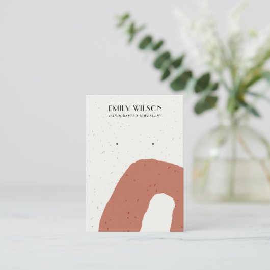 ABSTRACTE KERAMISCHE TERRACOTTA STUD EARRING DISPL VISITEKAARTJE (Staand voorkant)
